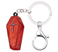 BAMAY Acrylic Hallween Coffin Keychain Car Key Chain Accessories Wallet Purse Charms Horror Gifts for Women Girls (Red)