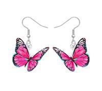 BAMAY Acrylic Layered Butterfly Earrings Dangling Lightweight Morpho Butterfly Jewellery Summer Spring Garden Gifts for Women Gardeners Mom (Pink)