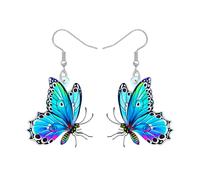 BAMAY Acrylic Layered Butterfly Earrings Dangling Lightweight Morpho Butterfly Jewellery Summer Spring Garden Gifts for Women Gardeners Mom (Blue)