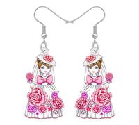 BAMAY Acrylic Pink Flower Wedding Bridal Earrings Dangle Romantic Wedding Jewellery Bridesmaid Bride Earrings Bachelorette Gifts for Bride to be Wife Bridal Shower Gift (Pink)