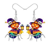 BAMAY Acrylic Spider Earrings for Women,Spooky Witch Hat Witchy Halloween Earrings Dangle Horror Gifts for Women Jewellery Costume Accessories (Orange)