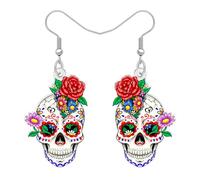 BAMAY Acrylic Sugar Skull Earrings for Women, Spooky Day of the Dead Earrings Dangle Sugar Skull Gifts for Women Jewellery Halloween Costume Accessories (White)