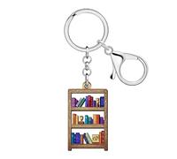 BAMAY Acrylic Vintage Bookshelf Keychain Book Shelf Accessories Library Librarian Gifts for Readers Book Lovers Women Girls (Brown)