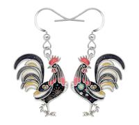 BAMAY Alloy Handmade Rooster Chicken Earrings Enamel Charms,Farm Animals Earrings Dangle Funky Boho Jewellery Accessories Chicken Gifts for Women Mom Farmer (Black)