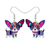 BAMAY Cute Chihuahua Gifts Boho Chihuahua Dog Earrings Acrylic Dangle Bohemian Jewellery Funky Puppy Dog Lovers gifts for Women Mom Pet Owners (Purple)