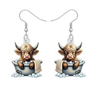 BAMAY Cute Highland Cow Gifts Acrylic Hyland Cow Earrings Dangle Country Jewellery Weird Country Western Gifts for Women Mom Farmers (Tan)