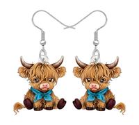 BAMAY Cute Highland Cow Gifts Acrylic Hyland Cow Earrings Dangle Country Jewellery Weird Country Western Gifts for Women Mom Farmers (Beige)