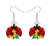 BAMAY Cute Ladybug Gifts Acrylic Sunflower Ladybug Earrings Dangle Garden Insect Bug Jewellery Lady Bug Gifts for Women Gardeners Nature Lovers (Red)