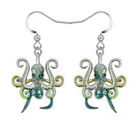 BAMAY Enamel Alloy Cute Octopus Earrings for Women Girls Dangle Octopus Gifts Sea Life Jewelry Charms Decor (Green)