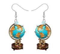 BAMAY Funky Acrylic World Globe Earrings Flat Dangling Planet Charms Unique Womens jewellery Geography Teacher Gifts for Women Geographers Travelers (Blue)