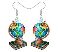BAMAY Funky Acrylic World Globe Earrings Flat Dangling Planet Charms Unique Womens jewellery Geography Teacher Gifts for Women Geographers Travelers (Colorful)
