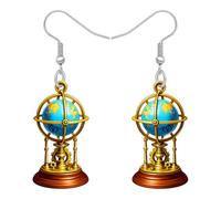 BAMAY Funky Acrylic World Globe Earrings Flat Dangling Planet Charms Unique Womens jewellery Geography Teacher Gifts for Women Geographers Travelers (Gold)