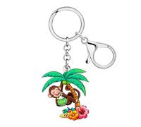 BAMAY Hawaiian Gifts Kawaii Monkey Keychain Acrylic Cute Animal Keychains Palm Tree Coconut Key Chain Charms for Women Girls (Green)