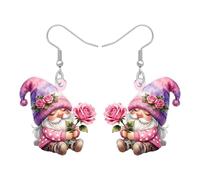 BAMAY Romantic Floral Gnome Earrings Valentine Gnomes with Flower,Acrylic Valentines Earrings Dwarf Charms Valentines Day Gifts for Women Jewelry, M, Acrylic, No Gemstone