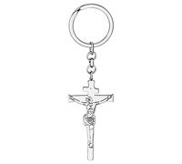 BAMAY Stainless Steel Jesus Cross Crucifix Keychains Car Keyrings Christ Gifts Novelty Jewelry for Women Bag Charms
