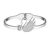 BAMAY Stainless Steel Rhinestones Swan Bracelets Bangle Charms 18K Gold Bracelets Swan Gifts for Women Girls Jewelry (Silver)