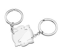 BAMAY Valentines Stainless Steel Couple Rabbits Keyrings Hare Bunny Car Keychains Charms Gifts for Women Girls (Silver-Plated + Silver-Plated)