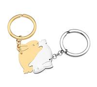 BAMAY Valentines Stainless Steel Couple Rabbits Keyrings Hare Bunny Car Keychains Charms Gifts for Women Girls (Gold-Plated + Silver-Plated)