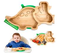 BamBamKidz Bamboo Divided Suction Plate Baby - Strong Suction Toddler Plates - Non-Toxic All Natural Eco Friendly Materials - Dinosaur