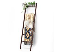 BAMBANG 6-Tier Blanket Ladder for Living Room, Blanket Quilt Ladder Rack Rustic Decorative Towel Holder, Wall Leaning Blanket Ladder Shelf Storage Farmhouse Decor for Bedroom Bathroom, Brown