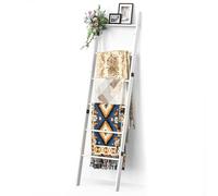 BAMBANG 6-Tier Blanket Ladder for Living Room, Blanket Quilt Ladder Rack Rustic Decorative Towel Holder, Wall Leaning Blanket Ladder Shelf Storage Farmhouse Decor for Bedroom Bathroom, White