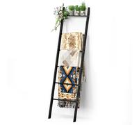 BAMBANG 6-Tier Blanket Ladder for Living Room, Blanket Quilt Ladder Rack Rustic Decorative Towel Holder, Wall Leaning Blanket Ladder Shelf Storage Farmhouse Decor for Bedroom Bathroom, Black
