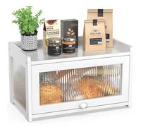 BAMBANG Bamboo Bread Bins for Kitchen, Wooden Bread Box Storage Container Box with 3 Sides Wavy & Back Clear Window, Large Breadbin Breadbox for Homemade Bread, White