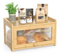 BAMBANG Bamboo Bread Bins for Kitchen, Wooden Bread Box Storage Container Box with 3 Sides Wavy & Back Clear Window, Large Breadbin Breadbox for Homemade Bread, Natural
