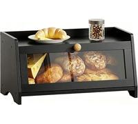 BAMBANG Bread Bin for Kitchen Countertop, Bamboo Bread Box Wooden Farmhouse Bread Storage Container, Small Breadbox Organizer for Counter Cabinet Pantry, Black