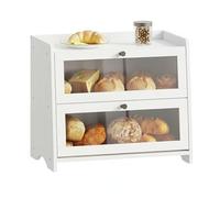 BAMBANG Bread Bin for Kitchen Countertop, Extra Large Bamboo Bread Box Storage Container for Homemade Bread, Double Layer Sourdough Breadox, Bread Bin Organizer for Counter Cabinet Pantry, White
