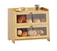 BAMBANG Bread Bin for Kitchen Countertop, Extra Large Bamboo Bread Box Storage Container for Homemade Bread, Double Layer Sourdough Breadox, Bread Bin Organizer for Counter Cabinet Pantry, Natural