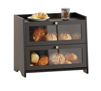 BAMBANG Bread Bin for Kitchen Countertop, Extra Large Bamboo Bread Box Storage Container for Homemade Bread, Double Layer Sourdough Breadox, Bread Bin Organizer for Counter Cabinet Pantry, Black