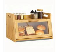 BAMBANG Bread Bin Wooden for Kitchen,Small Bread Box Bamboo With Top Handles Edge Guardrails Natural