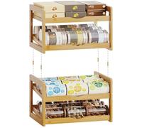 BAMBANG Can Organizer for Pantry, Detachable Bamboo 4 Tier Stackable Can Storage Rack, Rolling Soda Can Dispenser Can Holders for Cabinet, Holds Up to 48 Cans