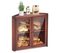BAMBANG Corner Bread Bin for Kitchen Countertop, Double Layer Bamboo Bread Storage Container with 2 Doors, Farmhouse Large Bread Box, Wooden Breadbox Holder for Homemade Bread, Brown