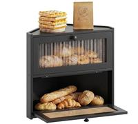 BAMBANG Corner Bread Box for Kitchen Countertop, Double Layer Bamboo Bread Storage Container, Farmhouse Large Bread Bin Counter Top, Wooden Breadbox Holder for Homemade Bread, Black