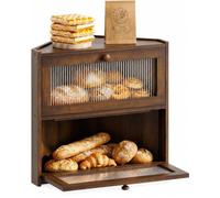 BAMBANG Corner Bread Box for Kitchen Countertop, Double Layer Bamboo Bread Storage Container, Farmhouse Large Bread Bin Counter Top, Wooden Breadbox Holder for Homemade Bread, Brown
