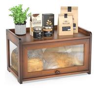 BAMBANG Extra Large Bamboo Bread Box for Kitchen Counter, Bread Bin Farmhouse Bread Box, Wooden Bread Bin Bread Storage Container for Homemade Bread, Amber