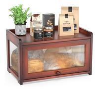 BAMBANG Extra Large Bamboo Bread Box for Kitchen Counter, Bread Bin Farmhouse Bread Box, Wooden Bread Bin Bread Storage Container for Homemade Bread, Rustic Brown