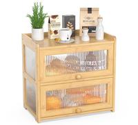 BAMBANG Extra Large Bamboo Bread Box for Kitchen Counter, Double Layer Bread Storage Container Farmhouse Bread Box with 4 Sides Transparency, Breadbox Bin Holder for Homemade Bread, Natural