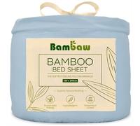 Bambaw 160x200 Fitted Sheet Bamboo, Deep Pocket 35 cm, Elasticated Summer Bedding, 100% Bamboo Sheets, Temperature Control Cooling Sheets for Bed, Anti Mites Deep Fitted Sheet 160x200 cm (Light Blue)