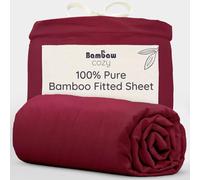 Bambaw Bamboo Fitted Sheet Single, 90x190 cm, Deep Pocket 35cm, Luxury Bedding, 100% Bamboo Fibre, Antibacterial & Anti Sweat Summer Bedding, Elasticated Deep Fitted Single Sheet 90x190 cm (Burgundy)