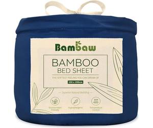 Bambaw Bamboo King Size Fitted Sheet 150x200 cm, Deep Pocket 35cm, Anti Allergy Bedding, Cool Sheets for Sleeping, Antibacterial Summer Bedding, Bamboo Fitted Sheets King Size 150x200 cm (Navy Blue)