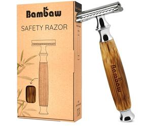 Bambaw Double Edge Razor Men & Women, Reusable Metal Razor Women, Easy & Safe to Use, Close & Smooth Shave with Balanced Weight for Full Control, No Blade Included (Thick Bamboo Silver)