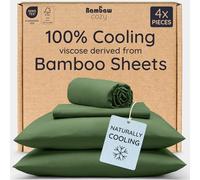 Bambaw King Sheet Set 4pcs - 100% Viscose from Bamboo, Cooling, Deep Pocket 40 cm, Super Soft Luxury Bedding, Elastic Corner Straps (Olive)