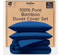 Bambaw King Size Duvet Cover Set, 3-Piece Bamboo Bedding King Size Set (240 x 220 cm) with 2 Matching Standard Cooling Pillowcases (50 x 75 cm), Suitable for People with Allergies (Navy Blue)