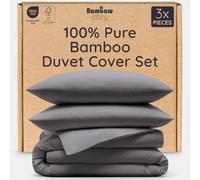 Bambaw King Size Duvet Cover Set, 3-Piece Bamboo Duvet Cover Set (240 x 220 cm) with a Bamboo Pillow Cases Pack of 2 (50 x 75 cm), Thermoregulating, Hypoallergenic and Anti Dust-Mite (Dark Gray)