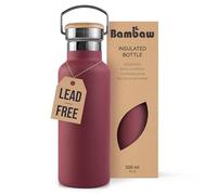 Bambaw Stainless Steel Insulated Water Bottle 500ml, Double-Walled Metal Water Bottles 500ml, Sturdy, Leak-Proof & Lightweight, Easy to Clean & Great for Travel (Red Berry)