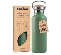 Bambaw Stainless Steel Insulated Water Bottles 1 Litre, Reusable Metal Water Bottle 1l, Durable & Rust-Resistant, Wide Mouth Fits Tea Infuser, Easy to Clean for School, Gym or Sport (Sage Green)