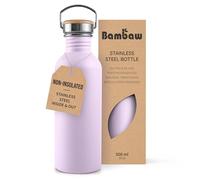 Bambaw Water Bottle 500 ml Stainless Steel, Non-Insulated Drinking Bottle, Purple, Drinking Bottle without BPA, Metal Bottle Children - Lilac Purple